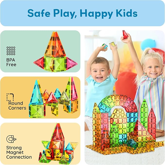PicassoTiles 36pcs Mini Size Magnetic Tiles Magnet Toys Diamond Series Sensory Construction Building Blocks Set STEM Learning Travel Size Educational Toy for Kids Boys Girls Toddlers Age 3+ PTM36