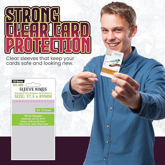 Sleeve Kings Standard Card Sleeves – 110 Count, Clear 60 Micron Thickness, Medium Size (57.5 x 89 mm), Compatible with Wingspan & More – SKU: SKS-8808