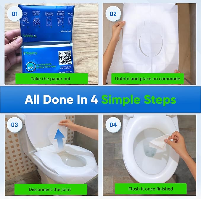 Toilet Seat Covers Disposable Flushable Travel Pack of 50, 2XL Biodegradable Paper Toilet Seat Covers for Adults & Kids, Public Restroom, Airplane & Camping Travel Essentials