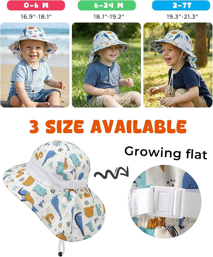 Toddler Baby Sun Hat Kids Summer Beach Essentials Adjustable Beach Hats with Bucket Wide Brim for Boys Girls Age 0-14 Years