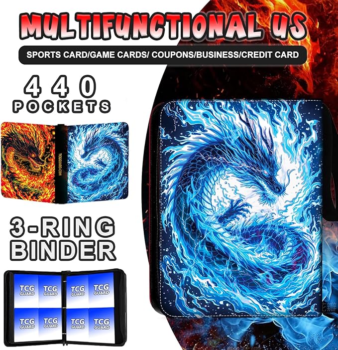 440 Card Binder 4 Pocket Trading Card Binder with 55 Page 3-Ring Removable Sleeves, High Storage Waterproof Card Holder Collection Card Album Carrying Organizer Case for MTG TCG Cards
