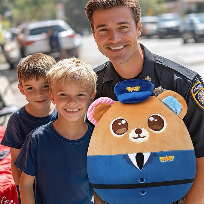 Easfan Policeman Bear Plush Pillow Soft Plush Toy Cute Stuffed Animal Home Room Decoration Gifts for Kids Toddlers,12''