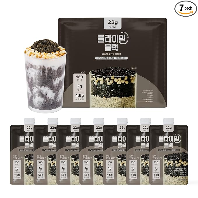 Flimeal Black Sesame Protein Shake, With Crunchy Protein Balls, Protein Smoothie Powder - 22g Protein, Low Sugar, Keto-Friendly Meal Replacement Shake, 1.59oz, 7packs, 7 Servings (7 Packs X 1.59 oz)