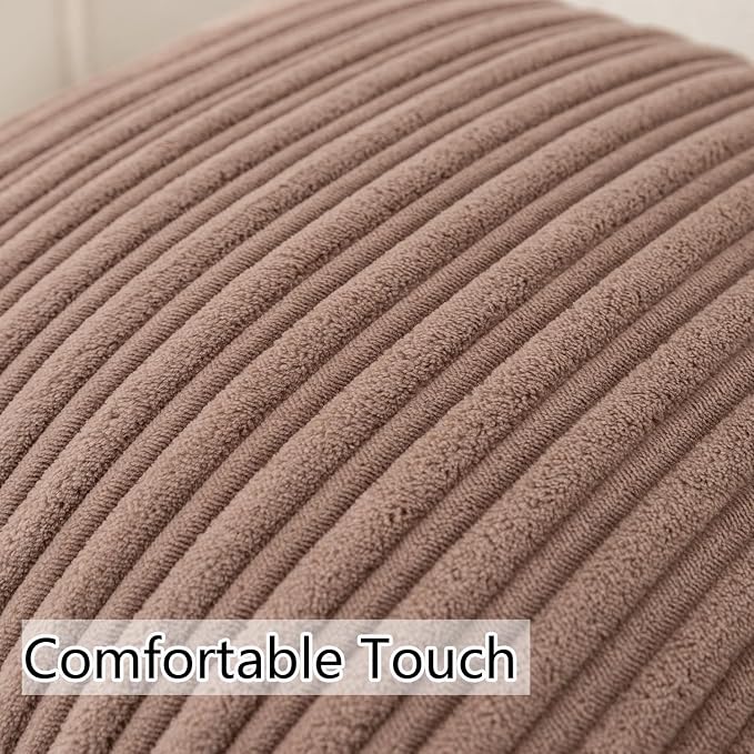 UGASA Fall Soft Velvet Stripe Decorative Lumbar Pillow Covers Set of 2 Solid Corduroy Textured Euro Oblong Cushion Cases for Couch Bedroom Sofa Farmhouse, 12x20 Inch, Light Brown