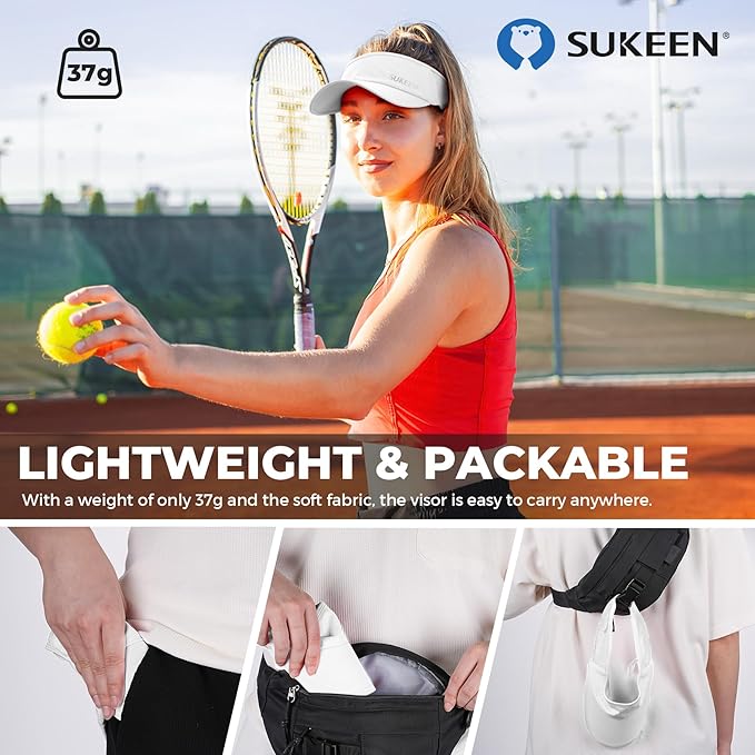 Sukeen Lightweight Sports Sun Visor Hat for Men Women | Packable, breathable, quick-dry, UPF50+ cooling visor hat, stretch fit, for running, tennis, golf, pickleball, softball