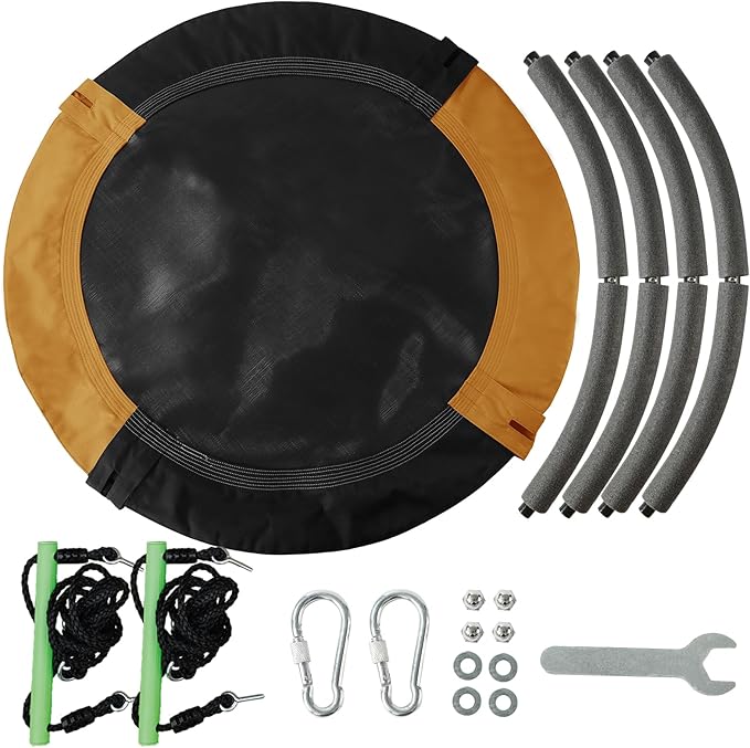 YSEJOMP 3.3FT Round Saucer/Tree Swing with Handles -Made of Sturdy Frame,PP Mat,Adjustable Multi-Strand Ropes,Safe and Durable for Yard Garden Playground Park (Black and Orange, 40 inches)