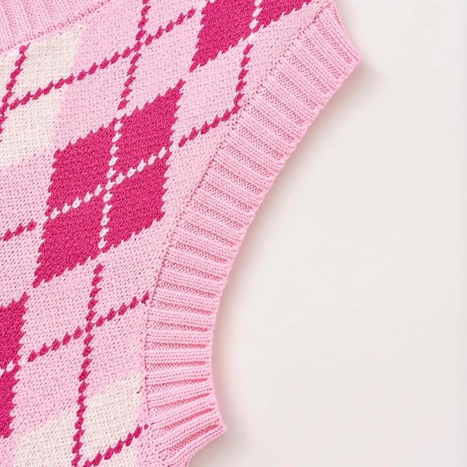 Women's Sweater Vest,Y2K Sleeveless Pattern Preppy Style Knitted Crop Tank Top for Girl