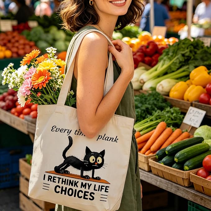 Pilates Canvas Tote Bag for Women Shopping Work Travel with Inner Pocket