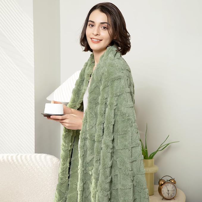 Aganear Fleece Throw Blanket for Bed Couch 90"x90" Sage Green | Lightweight Fuzzy Throw,Warm Gift for Women,Christmas,Housewarming,Soft,Boho Design for Room Home Decor,All-Season Use