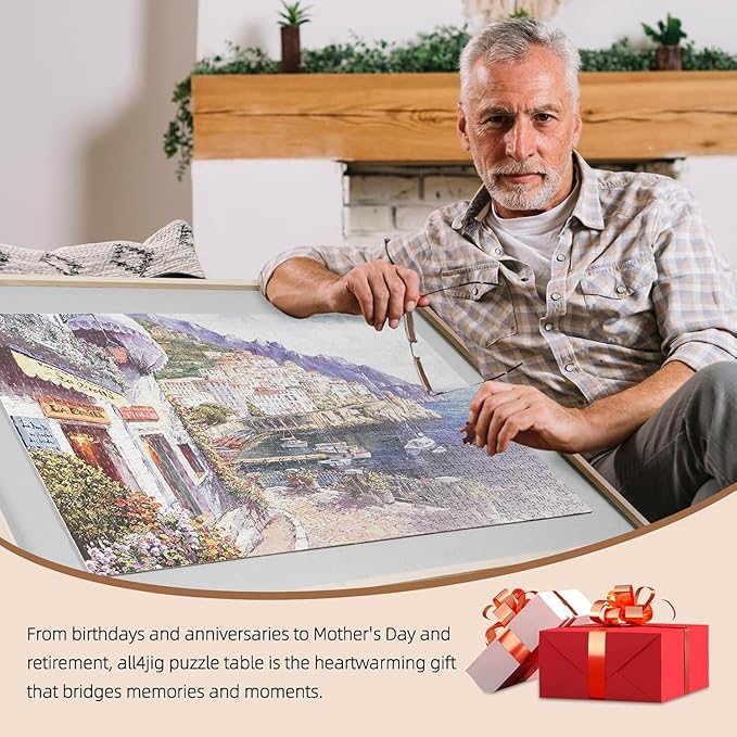 ALL4JIG 1500 Pieces 2-in-1 Tilting & Rotating Puzzle Board for Adults Gifts, Wooden Jigsaw Puzzle Table with 4 Drawers, Portable Board with Lazy Susan and Cover, 25.2" x 34.2"