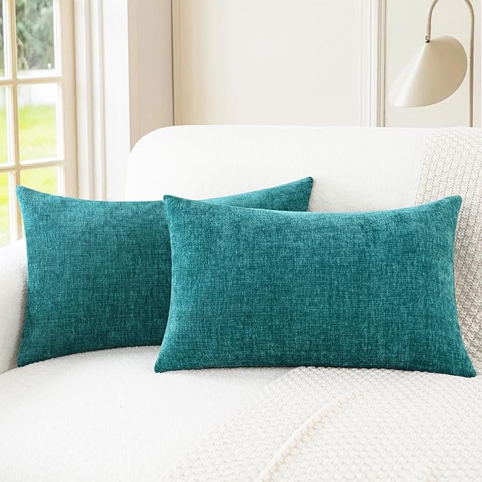 CaliTime Decorative Couch Throw Pillow Covers 26 X 16 Inches Teal | Pack of 2, Cozy Chenille Cushion Cases for Sofa Bed Living Room Farmhouse Home