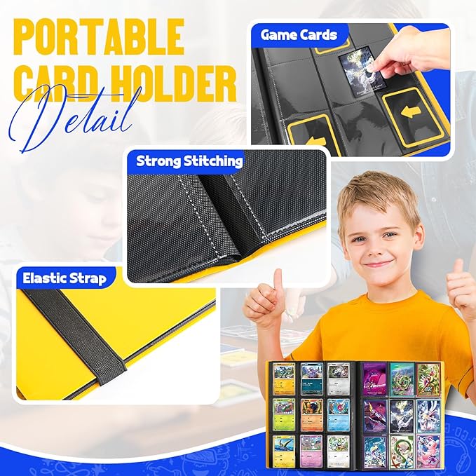 Card Binder 9-Pockets, Trading Card Binder,20 Pages, 360 Card Capacity Collection Binder, Card Folder for MTG, TCG, Game Cards & Sports Cards（Yellow）