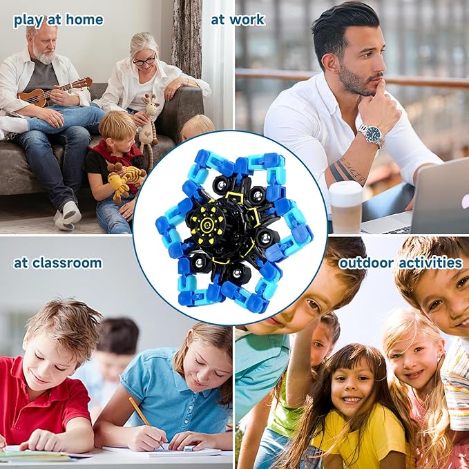 4 Pcs Fidget Toys Transformable Fidget Spinners Autism ADHD Anxiety Stress Relief Sensory Toys for Kids and Adults Deformable Robot Spinner Fingertip Gyros for Party Favors Classroom Prizes(GlowBlue)