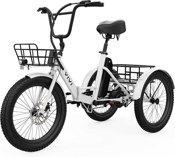 Vivi T01 20" x2.6 Fat Tire Electric Tricycle for Adults, 750W Peak 20'' Folding 3 Wheels Electric Bike, 95% Pre-Assembled, Speed Differential, 15.5MPH Eletric Trike with Bracket