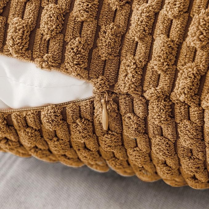 MIULEE Decorative Throw Pillow Covers 20x20 Light Coffee Textured Corduroy | Pack of 2 Striped Pillow Covers Modern Farmhouse Fall Home Decor for Couch Bed Sofa Living Room