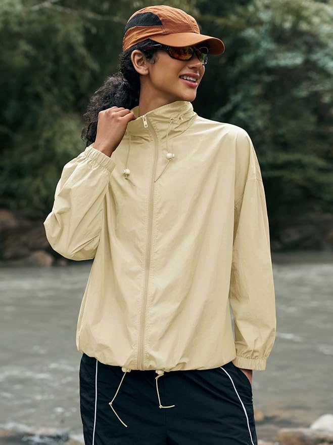 Yousify Womens Waterproof Rain Jackets Lightweight Zip Up Raincoat Outdoor Hiking Hooded Windbreaker with Pocket