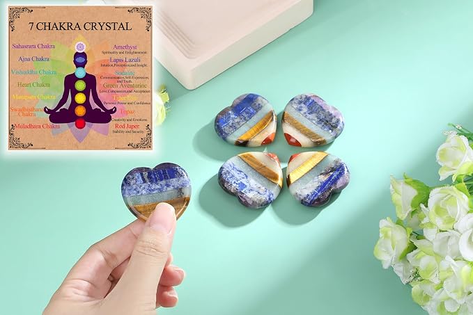 Worry Stone Heart Heart Shaped Crystal Crystals and Healing for Anxiety 7 Chakra Stones Mental Health Depression Stress Meditation Accessories Anxiety Relief Items Valentine Gifts for Women