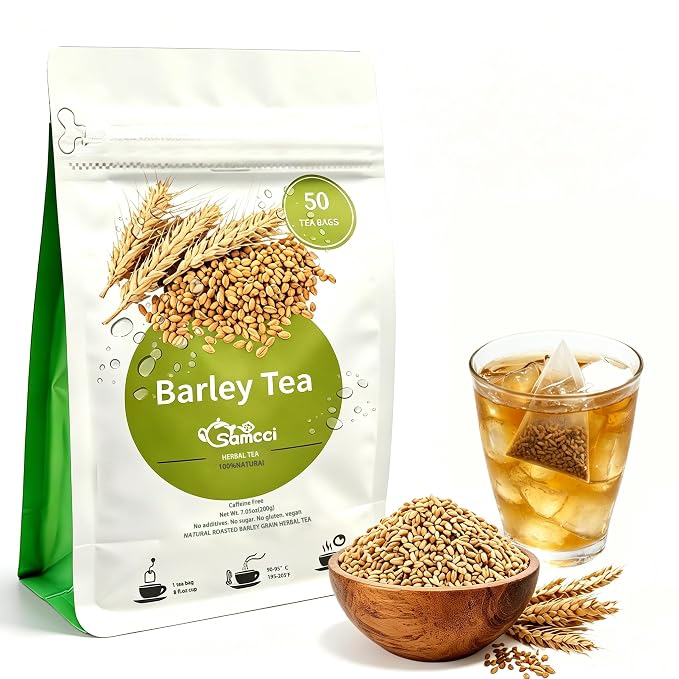 Samcci - Barley Tea, 4g×50 Count Premium Natural Roasted Barley Tea Bags - Non-GMO - Caffeine-Free - Sugar Free - Mugicha -Nutty - Digestion Support & Rich in Nutrition