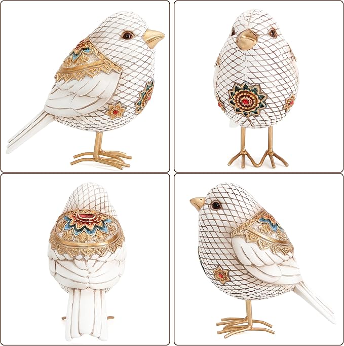 Bird Figurines for Home Decor Accents Boho Bird statue for Shelf Decor | Vintage Small Animal Sculpture Decorative Ornaments for Home Table Bookshelf Mantels Office,Resin White Bird Gifts for Women