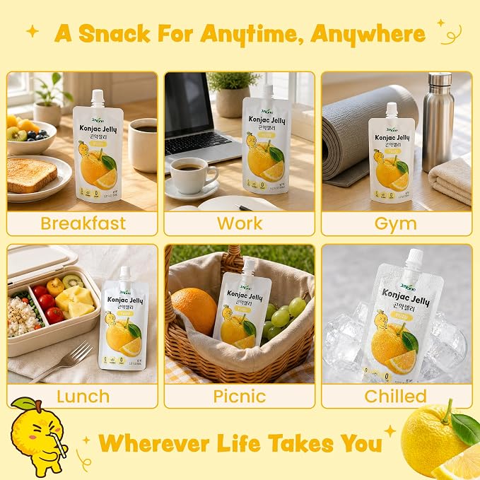 Jayone Drinkable Konjac Jelly Pouch - Yuzu Flavor, 10 Pack, 5.07 fl oz Each - Zero Sugar, 0 Calories, 17% Vitamin C, Halal, Made in Korea
