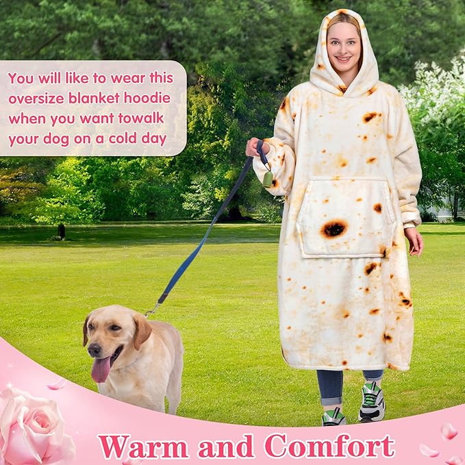Waitu Wearable Blanket Sweatshirt Gifts for Women and Men, Warm and Cozy Giant Blanket Hoodie, Thick Flannel Blanket with Sleeves and Giant Pocket - Burritos