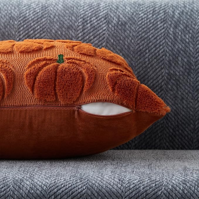 DFXSZ Fall Pillow Covers 18x18 2Pcs Rust Green Pumpkin Fall Decorations | Fall decor Set of 2 Throw Pillow Cases Soft Plush Faux Fur Wool Couch Cushion for Chair Sofa Bedroom Living Room Home Decor