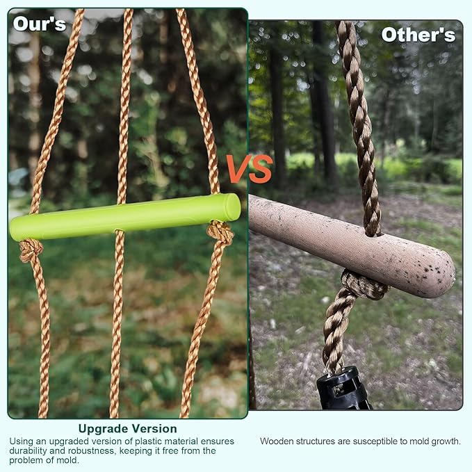 AGPTEK Disc Swing with Monkey Bars,Tree Swing Set Accessories Rope Disk Swing Seat with Carabiner and 22in Hanging Strap Heavy Duty Swingset for Zipline Outdoor Playground, Jungle & Gym(Green)