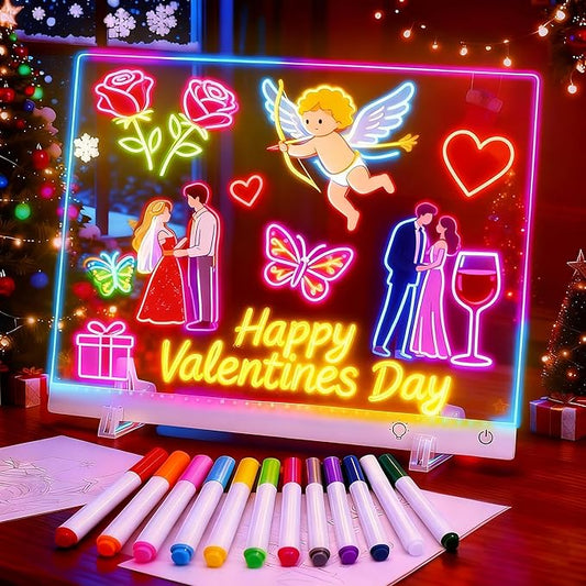 17" LED Note Board with Colors, 7 Light Effects Rechargeable Acrylic Led Drawing Board for Kids, Doodle Glow Dry Erase Lumi Boards with 12 Markers as Birthday & Christmas Gifts for Teen Girls & Boys