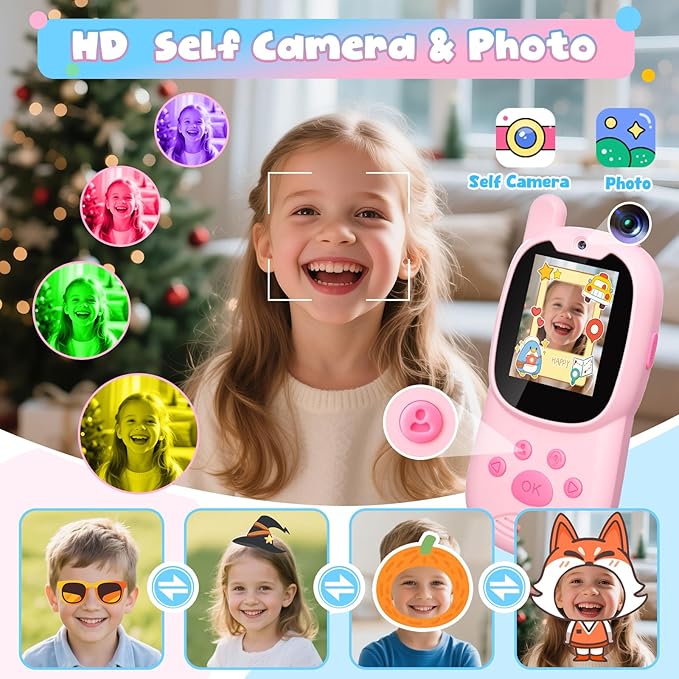Video Walkie Talkies for Kids, Facetime Walkie Talkies Toys for Age 3-12 Boys Girls, HD Camera & Voice Changer 1000FT Long Range Recharge Kids Valentines Easter Gifts Indoor Outdoor Camp (Blue+Pink)