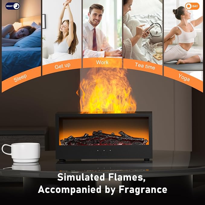 Fireplace Flame Air Diffuser Humidifier | 7 Colors Aromatherapy Oil Diffuser, Ultrasonic Aroma Humidifier with Remote Control & Timer for Bedroom Home Office Yoga
