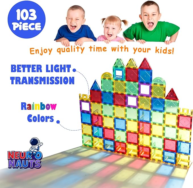 Magnetic Tiles for Kids | STEM Learning Building Set | Montessori Magnetic Blocks | Creative Educational Tiles | Safe Durable | Gift for Boys Girls Ages 3+