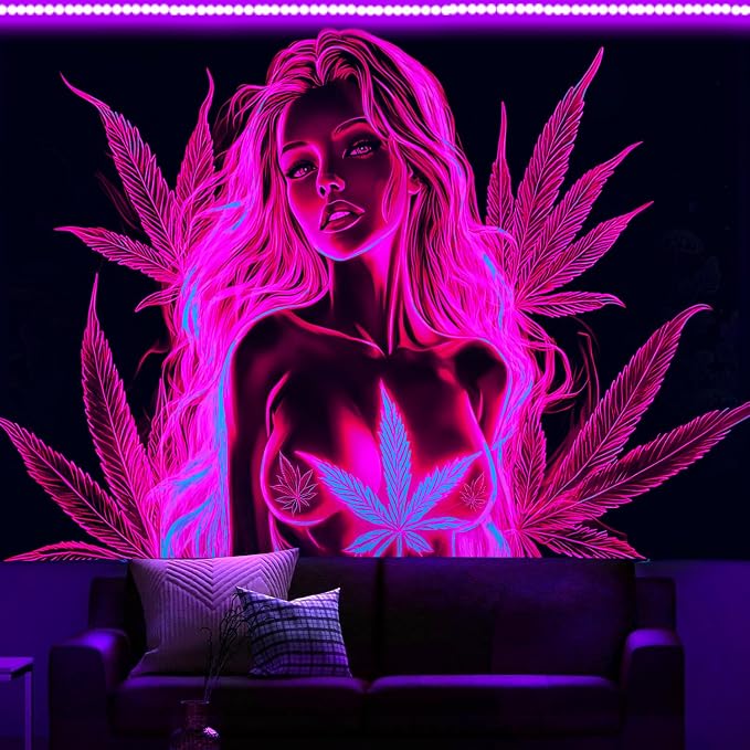 Bcsewcg Blacklight Tapestry, Women Sexy Red Tapestry, Blacklight Art Tapestry Wall Hanging, Uv Glow in the Dark Hot Girl Poster for Adults Room Bedroom Dorm Wall Decor