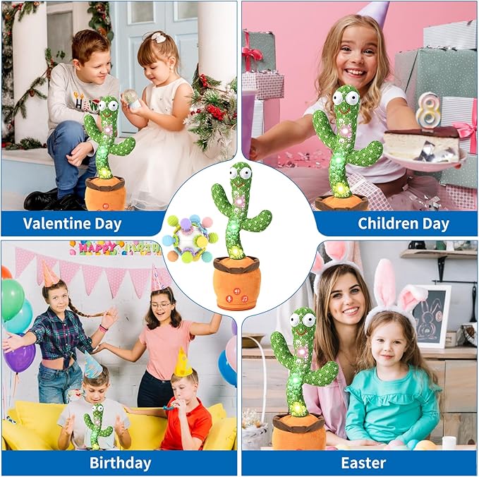 Rechargeable Dancing Talking Cactus Toy for Baby Toddler, Boys Girls Gifts Singing Mimicking Toys Recording Repeating What You Say with 120 English Songs