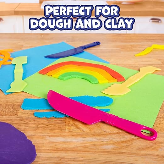 Ready 2 Learn Dough Cutting Tools | 4 Piece Playdough Accessories | 2 Knives and 2 Spatulas | Clay and Dough Tools for Toddlers | Chunky Plastic Cutters