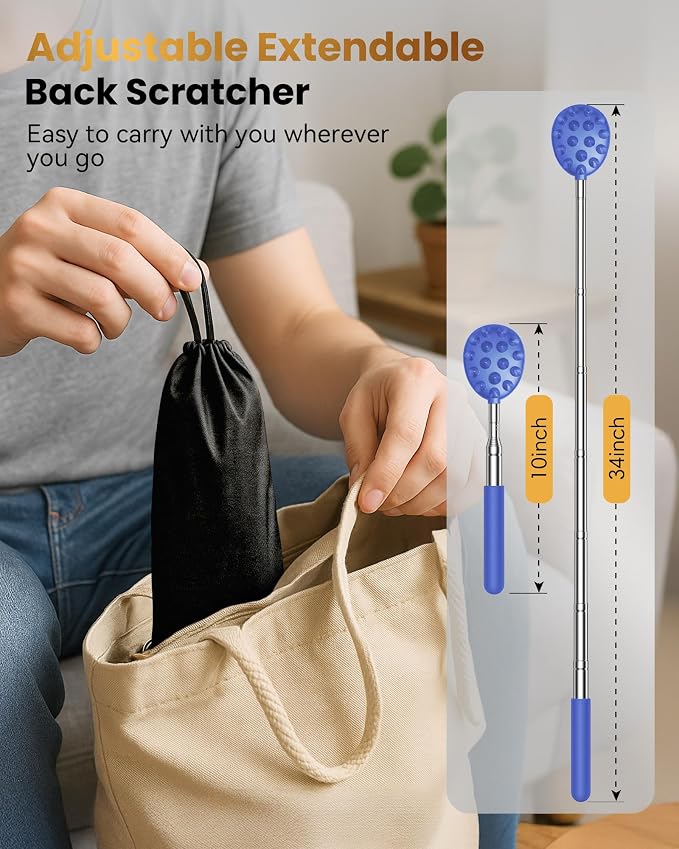 Upgraded Reinforced Telescoping Back Scratcher with 5 Detachable Heads, Larger Scratching Tips,Dad Gifts for Men, Women and Adults