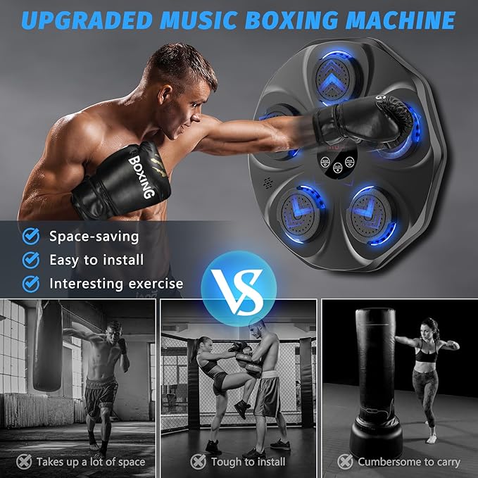 Music Boxing Machine, Interactive Punching Trainer with Boxing Gloves, Large Size Wall Mounted Electronic Boxing Target for Adult Kids, 9 Modes & 9 Speeds