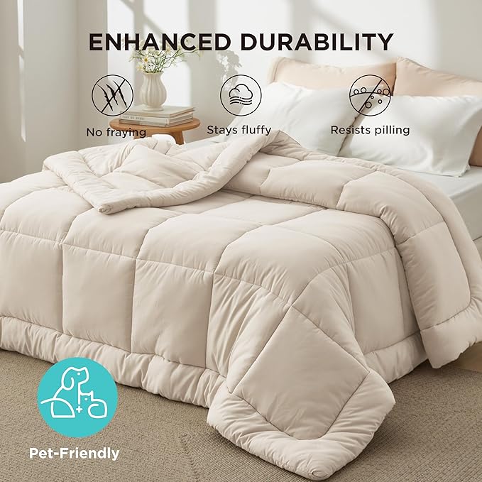 Bedsure Comforter Duvet Insert - Quilted Comforters Twin XL Size, All Season Duvet, GentleSoft Down Alternative Bedding Blanket, with 8 Tabs, Gifts for Women/Men, Linen, Twin XL 92 x 68 Inches