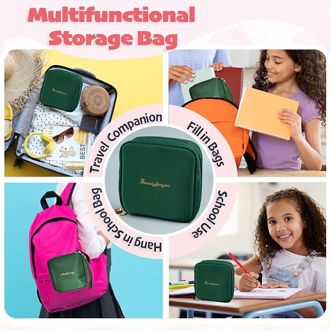 First Period Kit for Girls 10-12, Period Bag for School & Gift Set(Green) | Compact green period bag with pads, wipes, Period Tracker & Booklet — Discreet First Period Gift for Schoolor on the go.