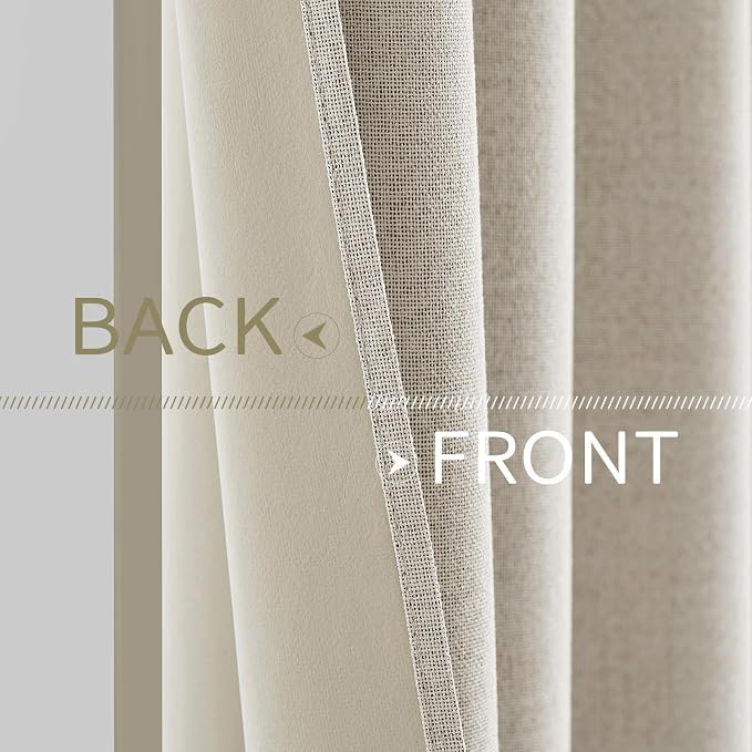 MIULEE Linen Blackout Curtains for Bedroom Thermal Insulated Birch Grommet Room Darkening Black Out Drapes for Living Room 52 x 54 Inch (2 Panels)