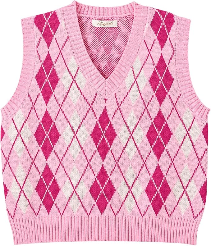 Women's Sweater Vest,Y2K Sleeveless Pattern Preppy Style Knitted Crop Tank Top for Girl