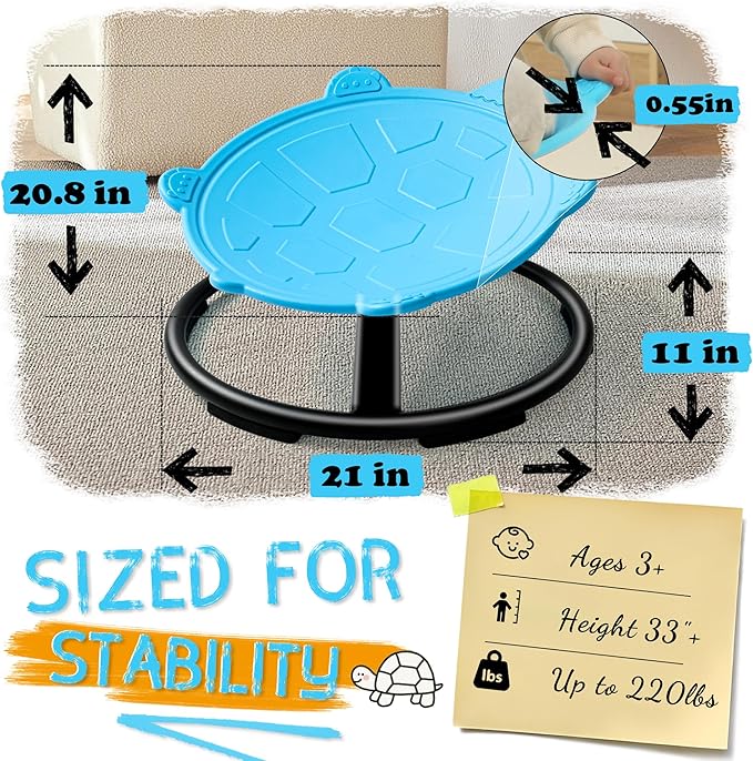 Turtle Spinning Chair for Autistic Kids – Sensory Spinning Toy, Spin Chair for Kids Autism, Sensory Swivel Seat for Balance, Coordination, Focus & ADHD Support, Autism Sensory Products (Blue)