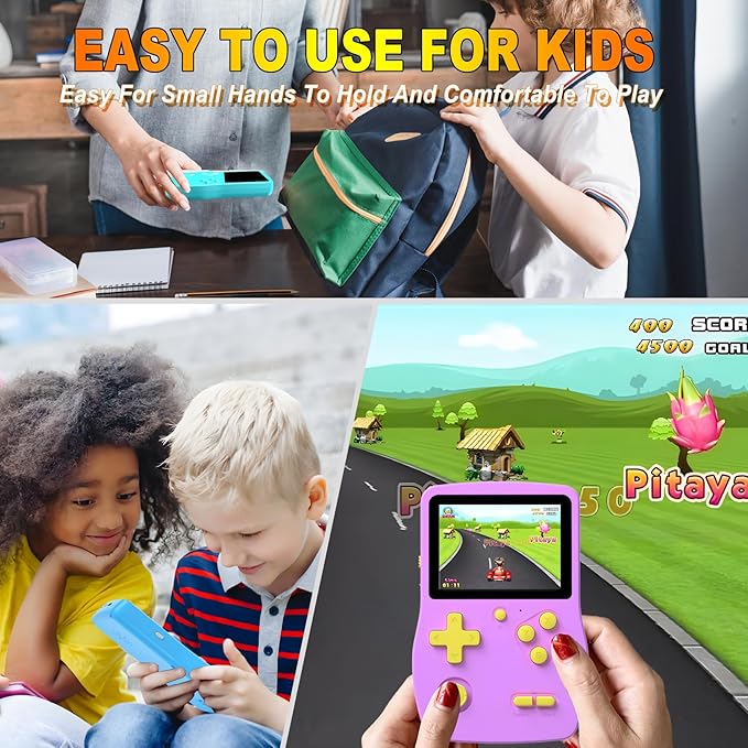 32 Bit Handheld Games for Kids Preloaded 139 Video Games, Portable Video Gaming Player with 3.0" IPS Screen and Rechargeable Battery, Mini Travel Games Electronic Gifts Toys for Boys Girls, Purple
