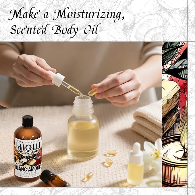 HIQILI Blanc Amour Fragrance Oil for Diffuser, Candle & Perfume Making | Soft Floral Aroma for DIY Crafts, Blendable with Body Oil, Ideal for Diffusers, Candles & Soap - 150Ml / 5.07 Fl Oz