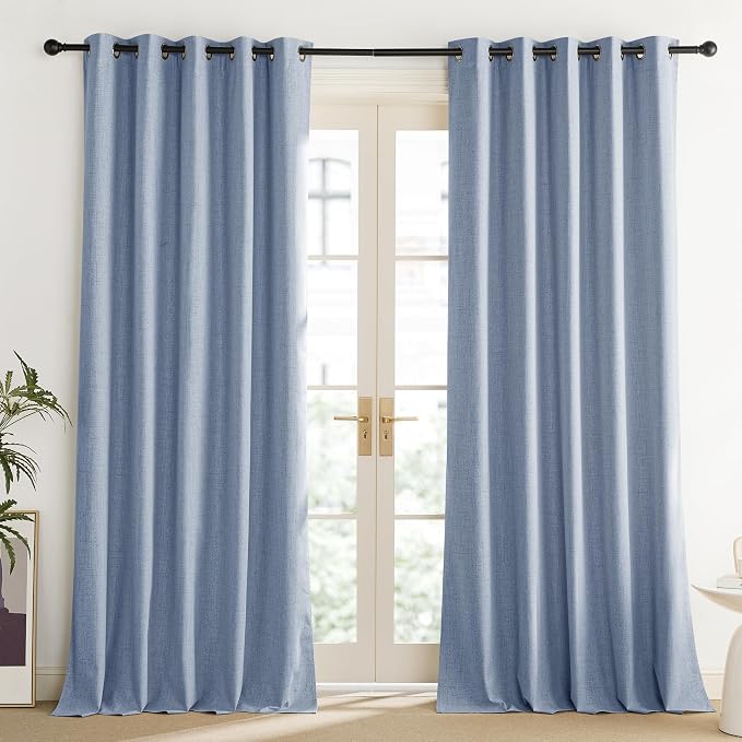 NICETOWN Stone Blue Vintage Linen 100% Blackout Curtains for Living Room, Thermal Insulated Curtains 84" Long, Noise Reducing Window Treatment Drapes for Dining Room, 62" Wide Per Panel, Set of 2