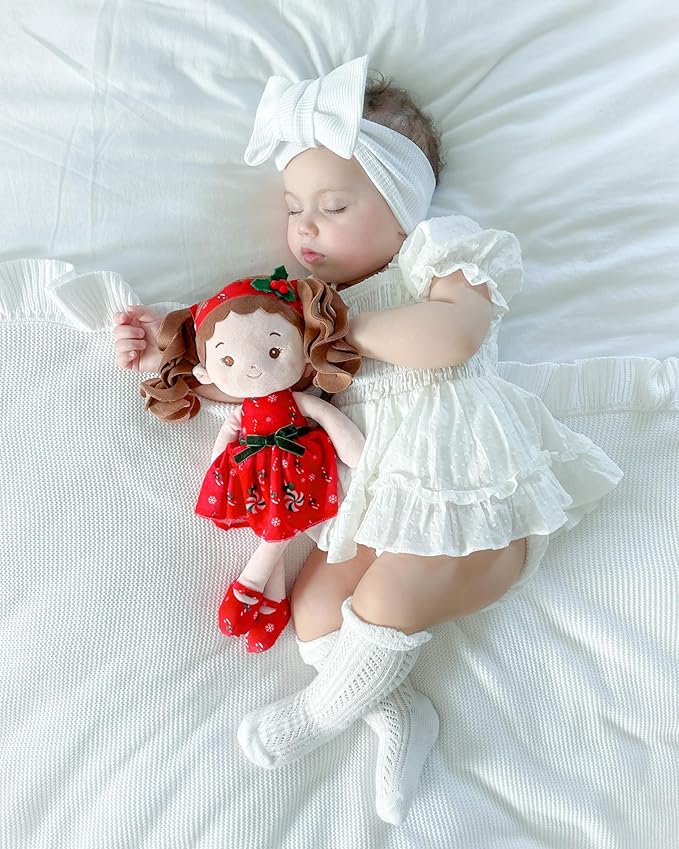 LeyaDoll Soft Baby Doll Toys for Girls (12''), My First Christmas Dolls, Baby Rag Doll Plush Toys for Toddler Kids Infants -Baby Jinglebelle-Christmas Limited Edition