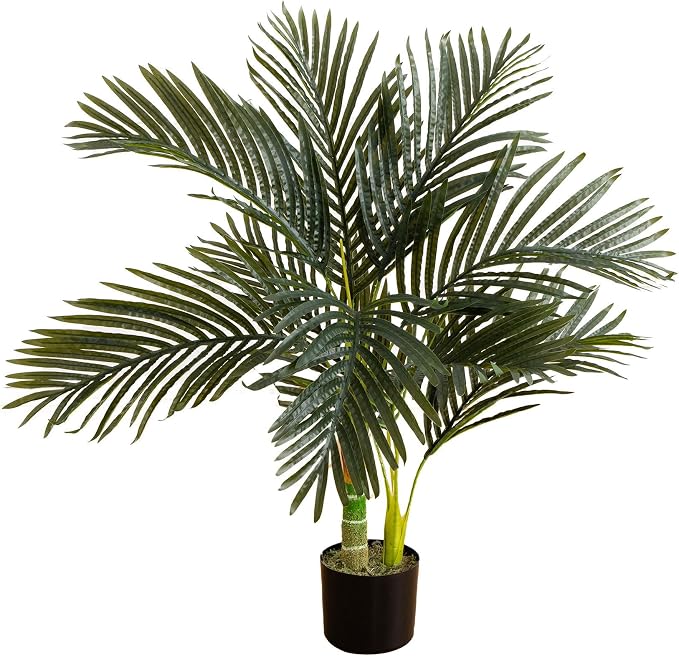 Nearly Natural 3ft Golden Cane Palm Tree - Artificial Tropical Tree with Realistic Green Fronds and Bamboo-Like Trunk, Includes Nursery Planter for Indoor Décor