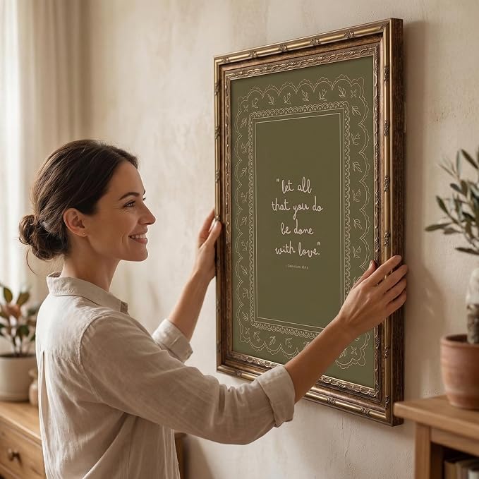 Framed Inspirational Bible Verse Wall Art Print “Let All That You Do Be Done with Love” Scripture Quote Picture with Vintage Christian Wall Decor for Living Room Bedroom Office 8x10 Inches