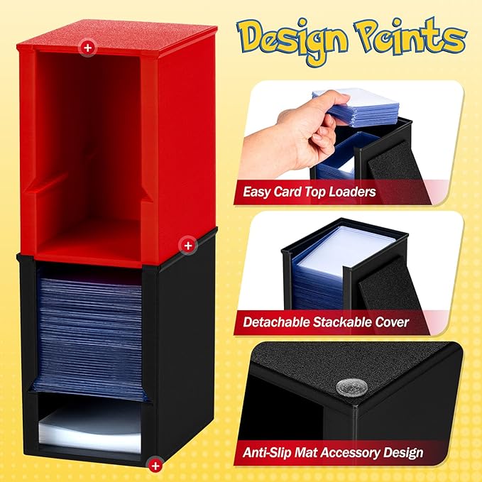Toploader Dispenser & Penny Sleeve Holder - Dual Compartment Holds 250 Penny Sleeves & up to 50 Top Loaders, Stackable Card Storage Box with Dustproof Lid (Black)