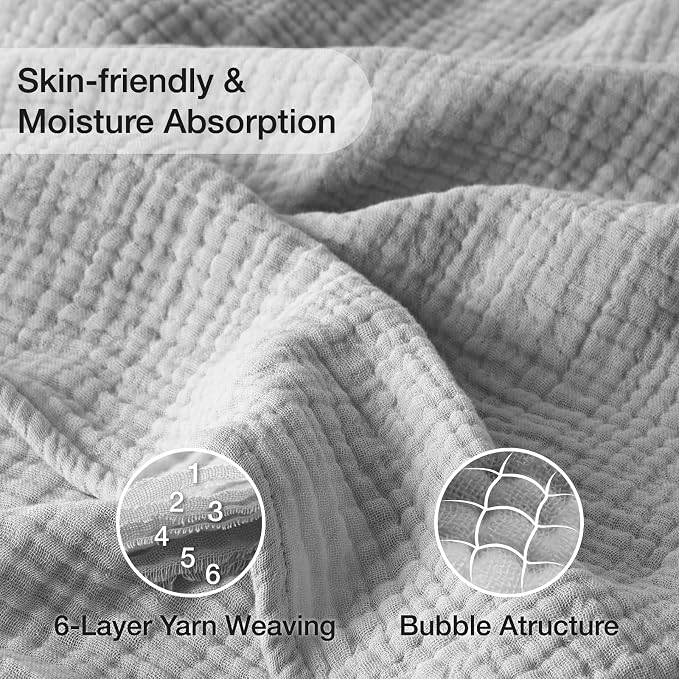 100% Cotton Muslin Blanket 40" x 40", Breathable and Lightweight Cotton Throw Blankets, Soft Cooling Summer Gauze Blanket for All Season, Light Grey