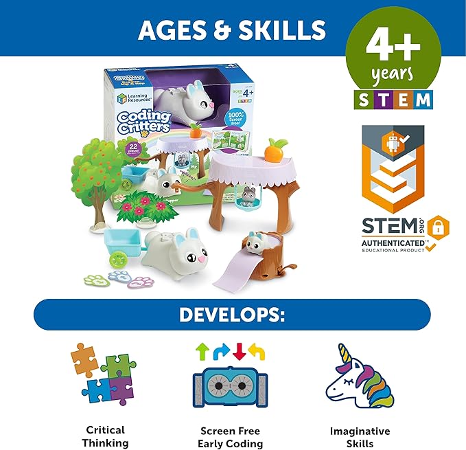 Learning Resources Coding Critters Bopper - 22 Pieces, Ages 4+,Screen-Free Early Coding Toy for Kids, Interactive STEM Coding Pet, Preschool Learning Toys